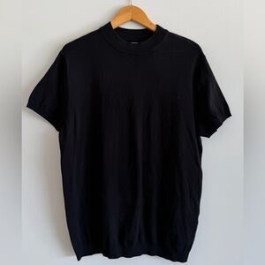 ZARA Women XL Black Knit Top Short Sleeve Minimalist Basic Stretch Tee